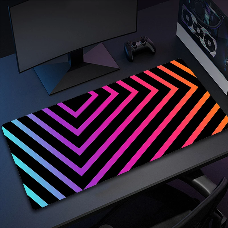 Multicolour Simple Line Pattern Silicone Gaming Mouse Pad Large Edge Locking Keyboard Pad Mouse Pad Keyboard Anti-Slip Table Mat