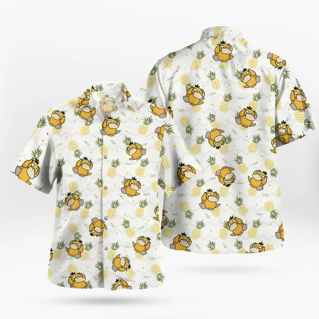 

Pokémon Cute Psyduck Pineapple Pattern Hawaiian Shirt Summer Sports Dry Quickly Men's T-Shirt Children's Clothing Tee Y2k Woman