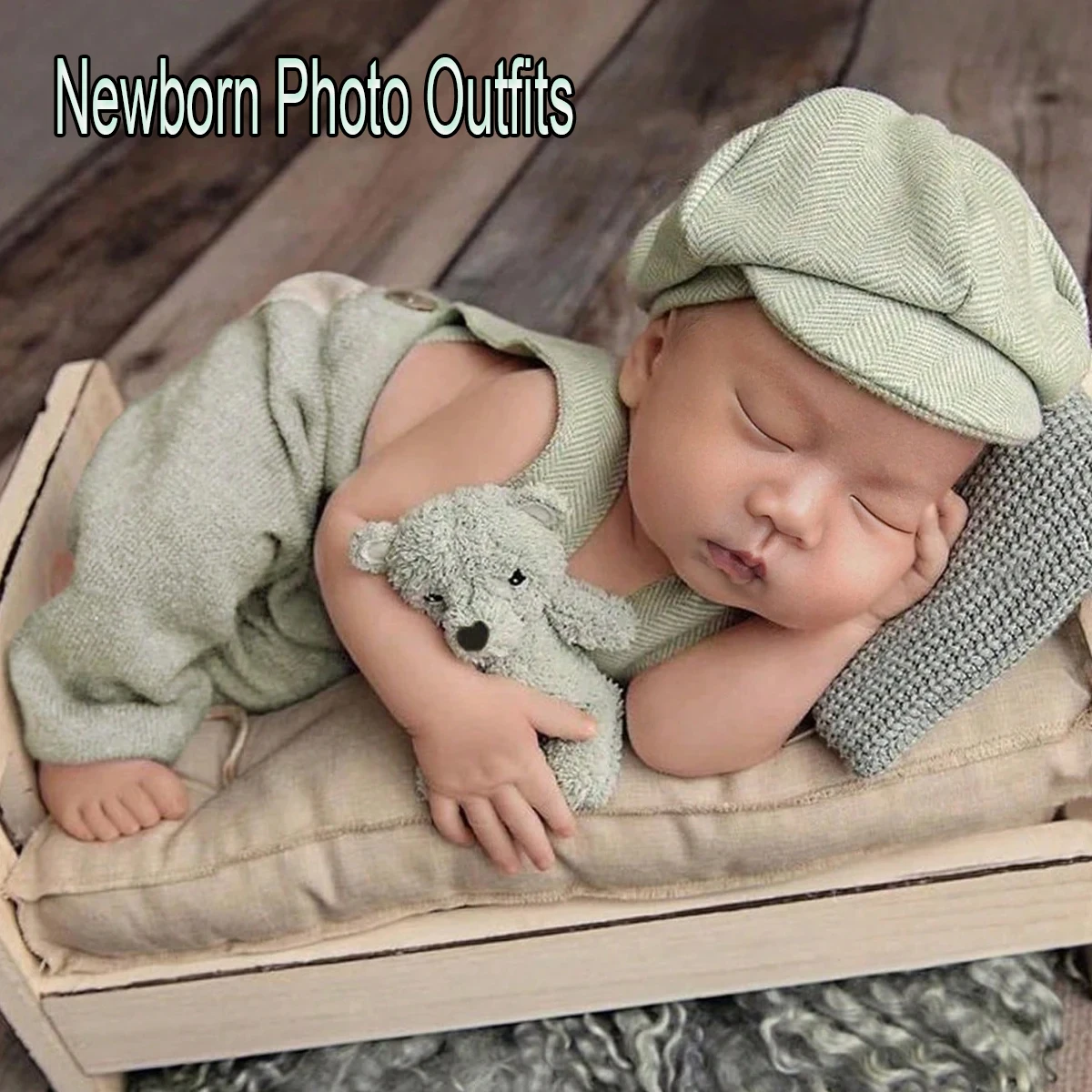 Ylsteed 2Pcs Gentleman Suit Newborn Boy Photography Suit With Pocket Suspender Pants Baby Duckbill Cap Handsome Jumpsuit Set-HD