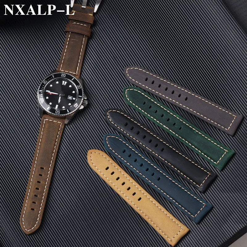 خمر جلد طبيعي حزام (استيك) ساعة لبانيراي ل Seiko ل أوميغا ماتي جلد البقر سوار الرجال اكسسوارات 20 مللي متر 22 مللي متر 24 مللي متر 26 مللي متر