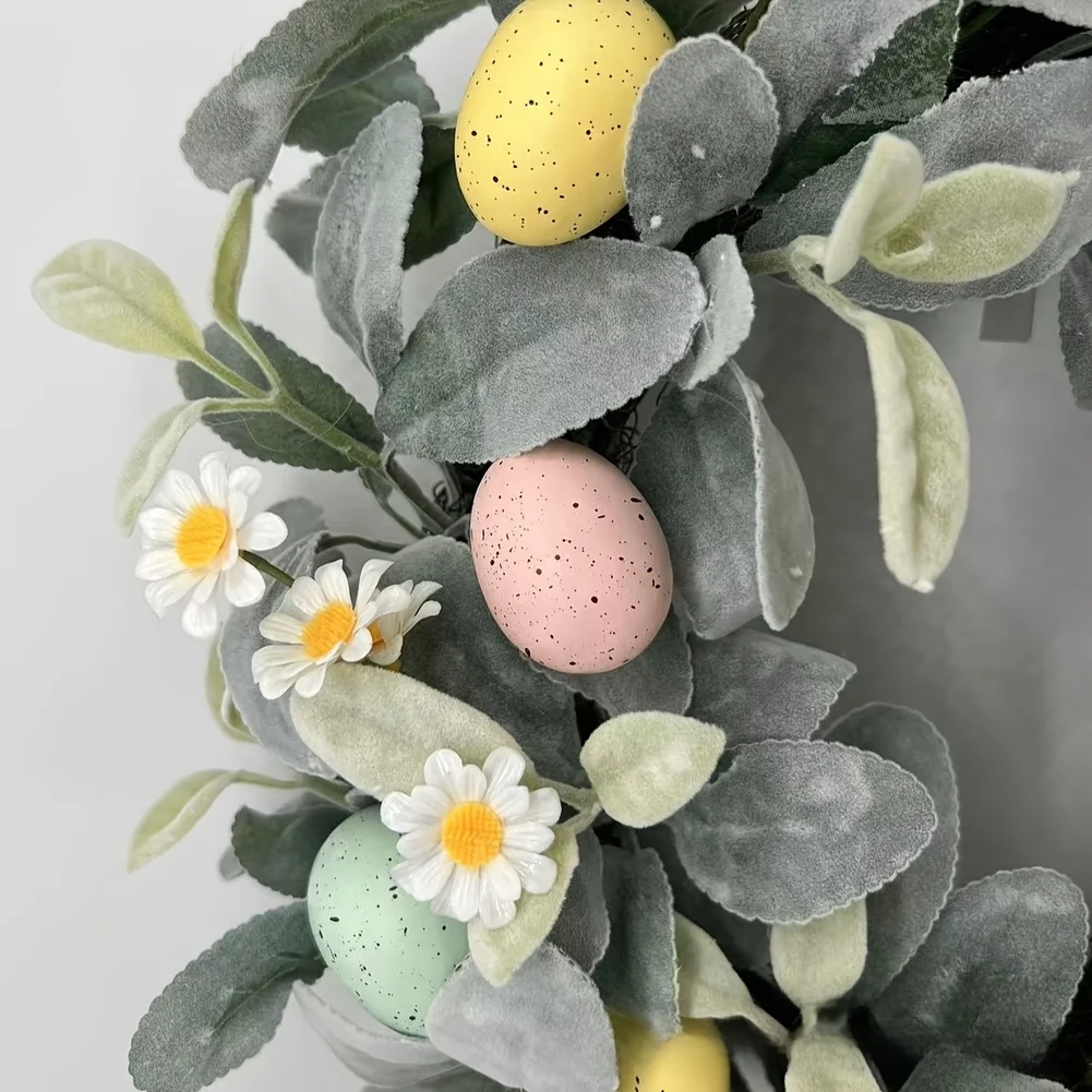 

Искусственная весенняя гирлянда с пастельными яйцами и ромашками для пасхального декора дома в стиле фермерского дома, 40x40x5 см, зеленый пластик
