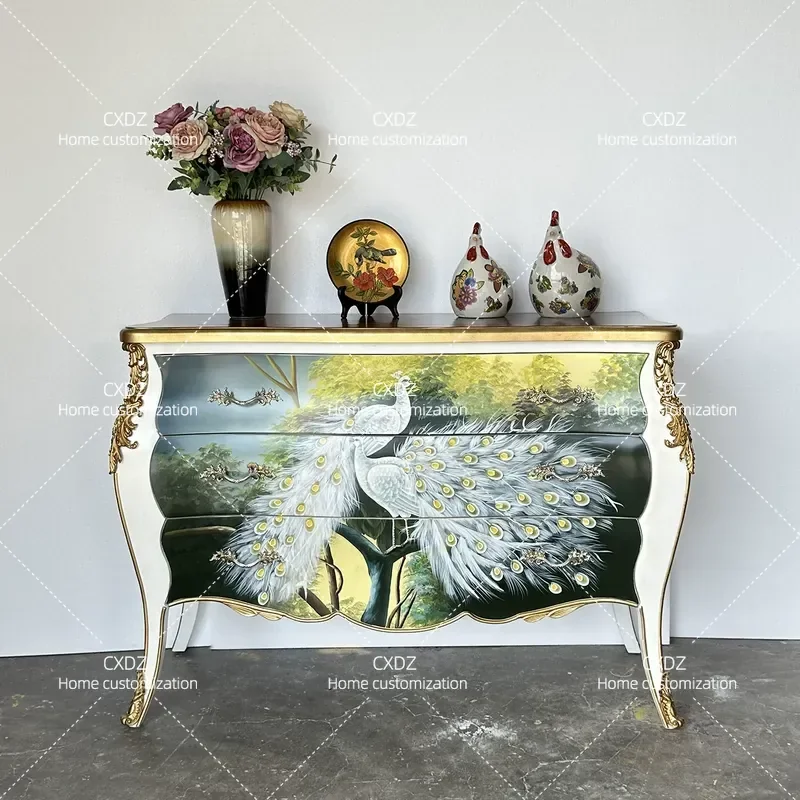 Three Bucket Cabinet Living Room Foyer Entrance Storage Retro Painted Corridor Bedroom Drawer Unit 0613