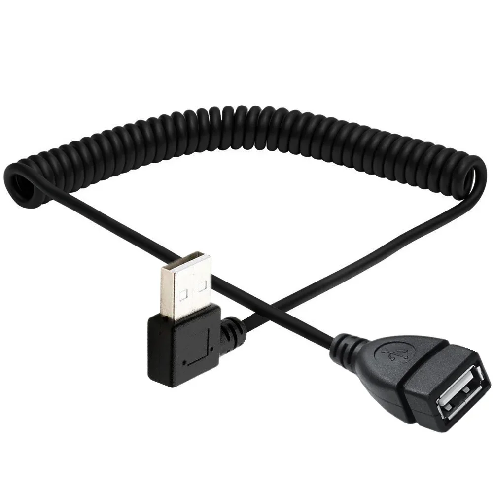 Up Down Right Left 90 Degree Angle USB 2.0 Type A Male To Female Jack Stretch Spring Curl Extension Cable 1.5m