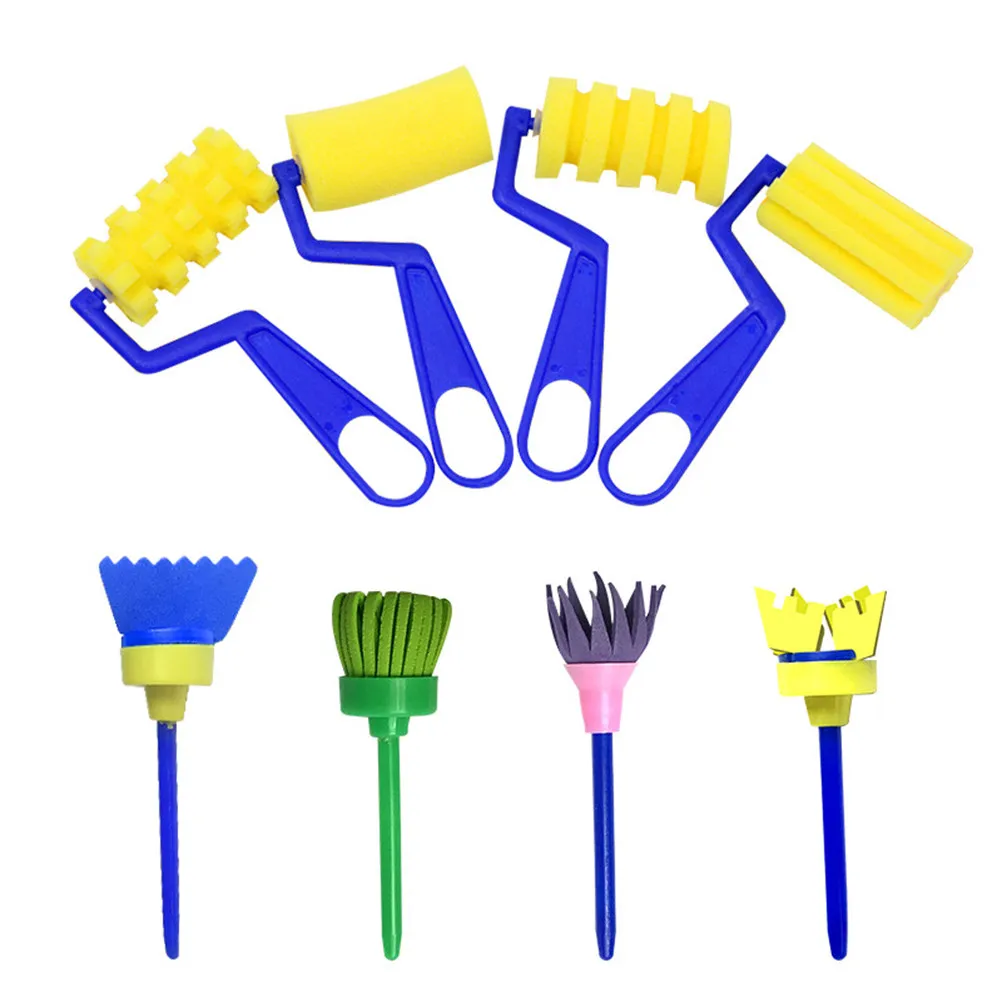 27Pcs Kids Art Painting Sponge Brush Set Safe Non-Toxic Soft Sponge Tips Easy Clean Reusable for Creative Graffiti Patterns