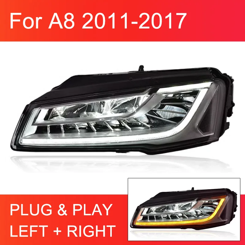 1 Pair LED Headlight Assembly for Audi A8 2011-2017 Headlights Plug and Play with LED DRL Dynamic Turning Front Headlights