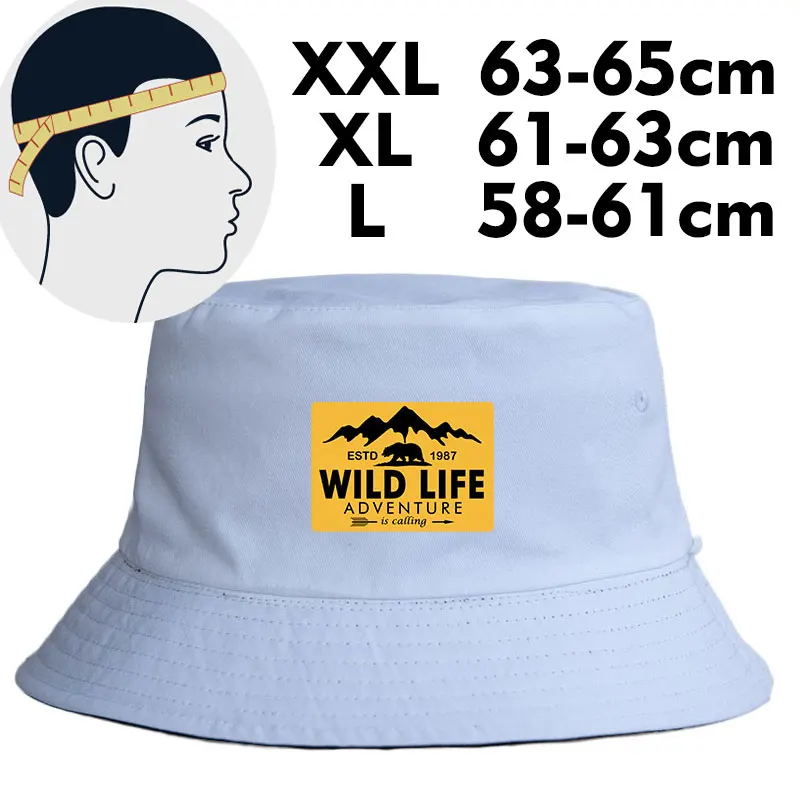 Men Big Head Reversible Bucket Hat Wild Life Mountain Print Cotton Panama Hat Outdoor Fishing Cap with Windproof Strap L XL XXL