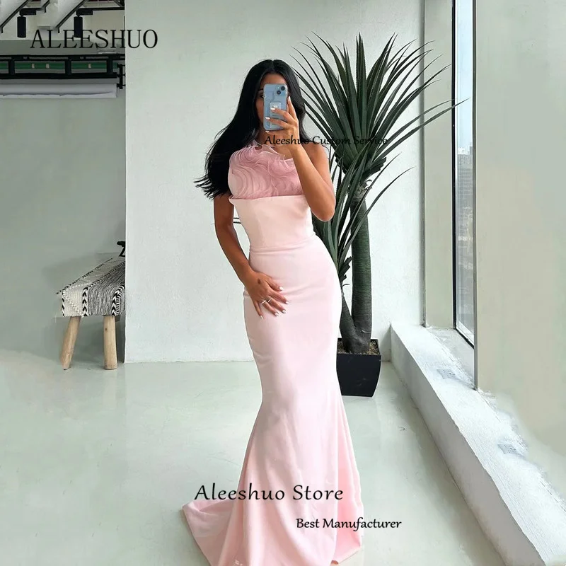 Aleeshuo-Vestido de fiesta de sirena rosa de satén moderno, Vestido de noche Sexy sin mangas, un hombro, plisado, ocasiones formales, 2024