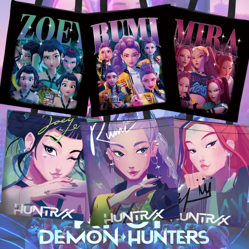 

Animen KPop Demon Hunters Canvas Bag Cartoon Fashion Double-sided Printed Shoulder Bag Tote Casual Large Capacity Shopping Bag