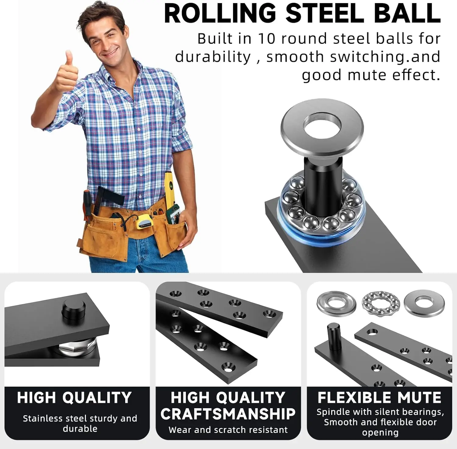 Hidden Door Hinge Pivot Hardware 360 Degree Rotation, Heavy Duty Pivot Hinge Kit for Max 300 lbs, Secret Door Hinges