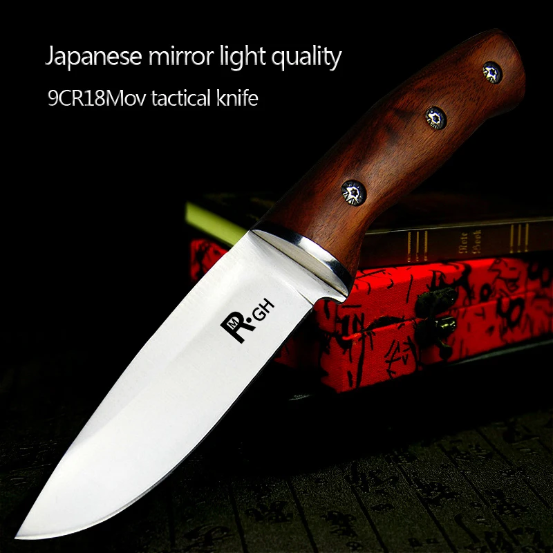 Japanese mirror light high quality 9CR18Mov  tactical knife outdoor hunting knife outdoor defensive sharp camping knife