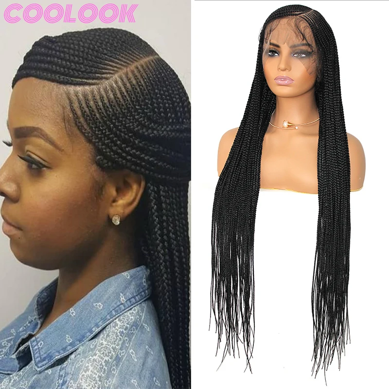 

36 Inch Full Lace Braided Wigs Black Cornrow Knotless Lace Frontal Braids Wig for Daily Use Synthetic Braid Wigs with Baby Hairs