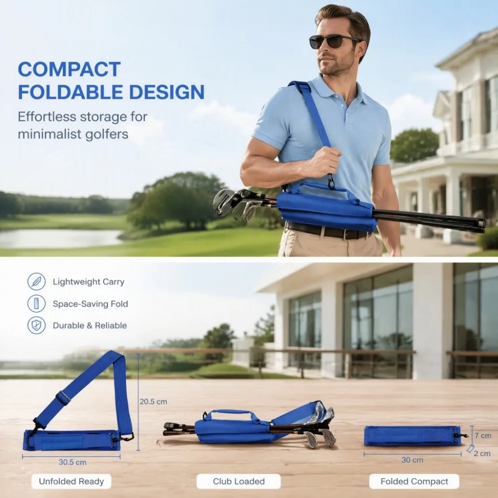 Blue Golf Club Carry Bag Oxford Fabric With Handle Golf Club Carrier Bag Foldable Structure With Shoulder Strap