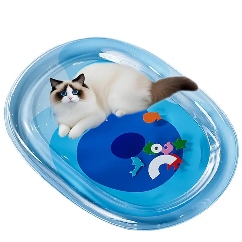 

Cat Water Mat Kitten Cooling Pad Portable Water Play Pad Toys Sensory Game With Fish For Indoor Outdoor Crate Kennel Bed