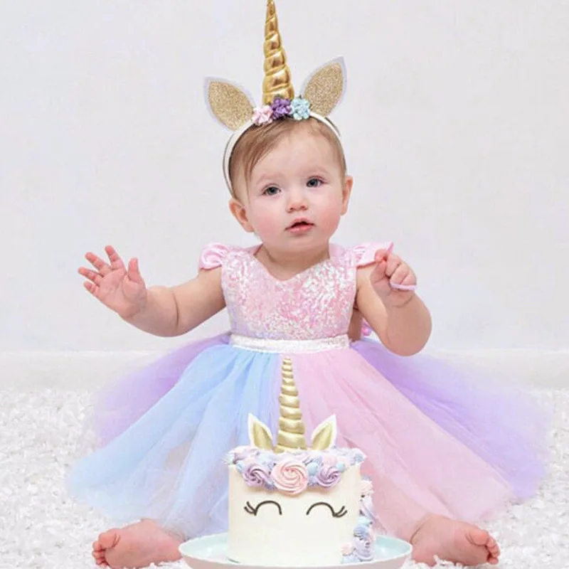 Baby Girl Bodysuit Dress Backless Sleeveless Toddler Outfit 1st Birthday Party Costume Cute Sequin Rainbow Kid Girl Clothes A636