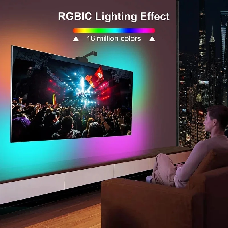Ambilight Tv Kit 5V Usb 5M 3.8M App التحكم في إضاءة خلفية للتلفاز مع مستشعر اختيار الألوان Rgbic شريط Led ذكي لغرفة ألعاب مزامنة التلفزيون