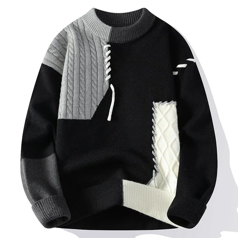 Korean Warm Men Jumper Casual Sweater Autumn Winter Men's Color Blocking Sweater Men's Knitting Pullovers O-neck Knitted Sweater