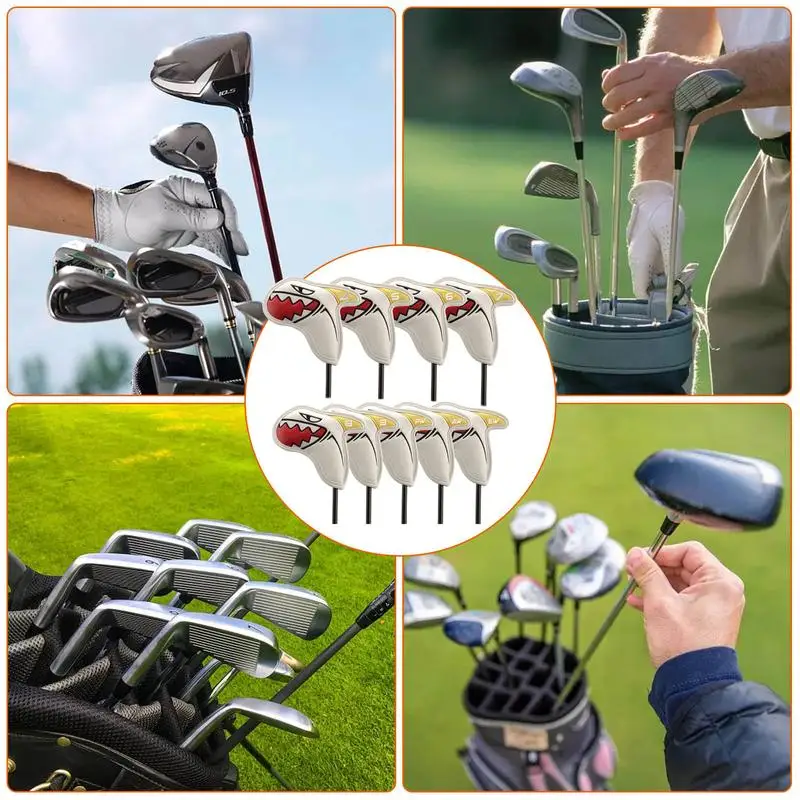 Golf Club Head Cover Set 9Pcs Universal Golf Iron Headcover Shark Design Golf Putter Protective Covers Golf Accessories for Iron