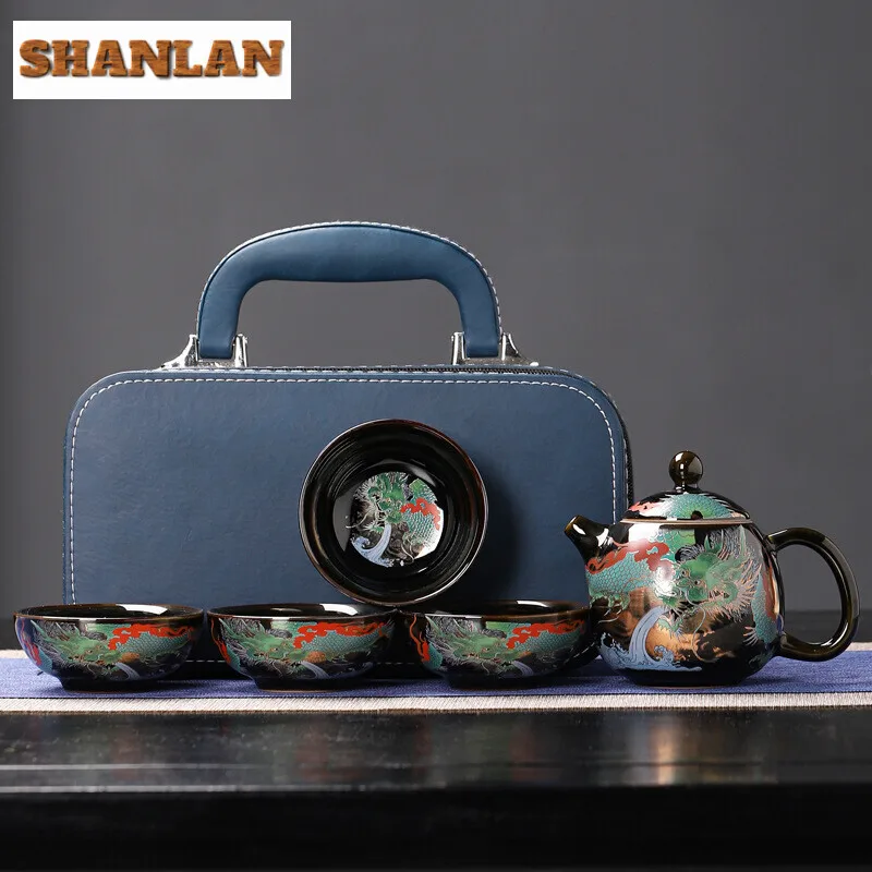 

Креативный цветочный дорожный чайный набор, домашний чайный набор, традиционный 1 чайник, 4 чашки, бытовой чайный столовый набор