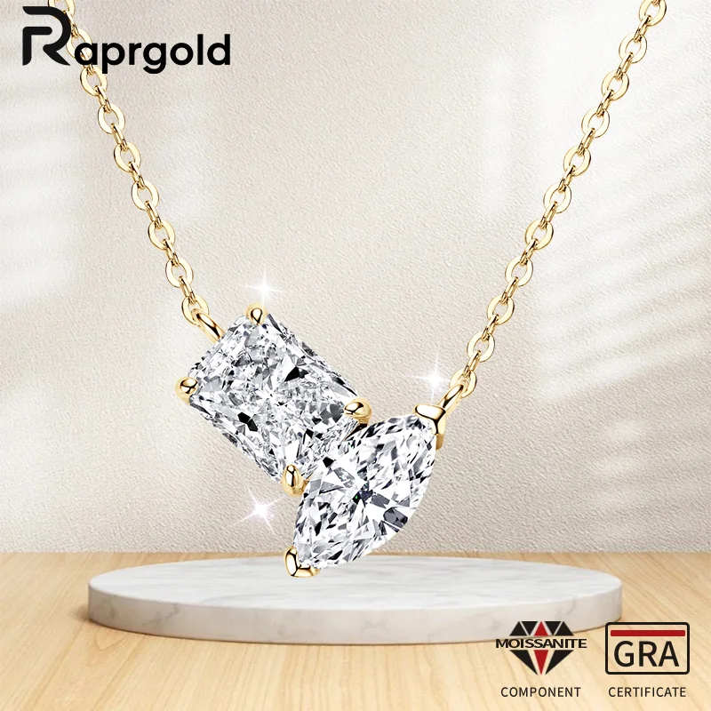 RAPRGOLD Rectangular & Marquise Cut Moissanite Pendant Necklace for Women S925 Sterling Silver Chains Wedding Neck Jewelry Gifts