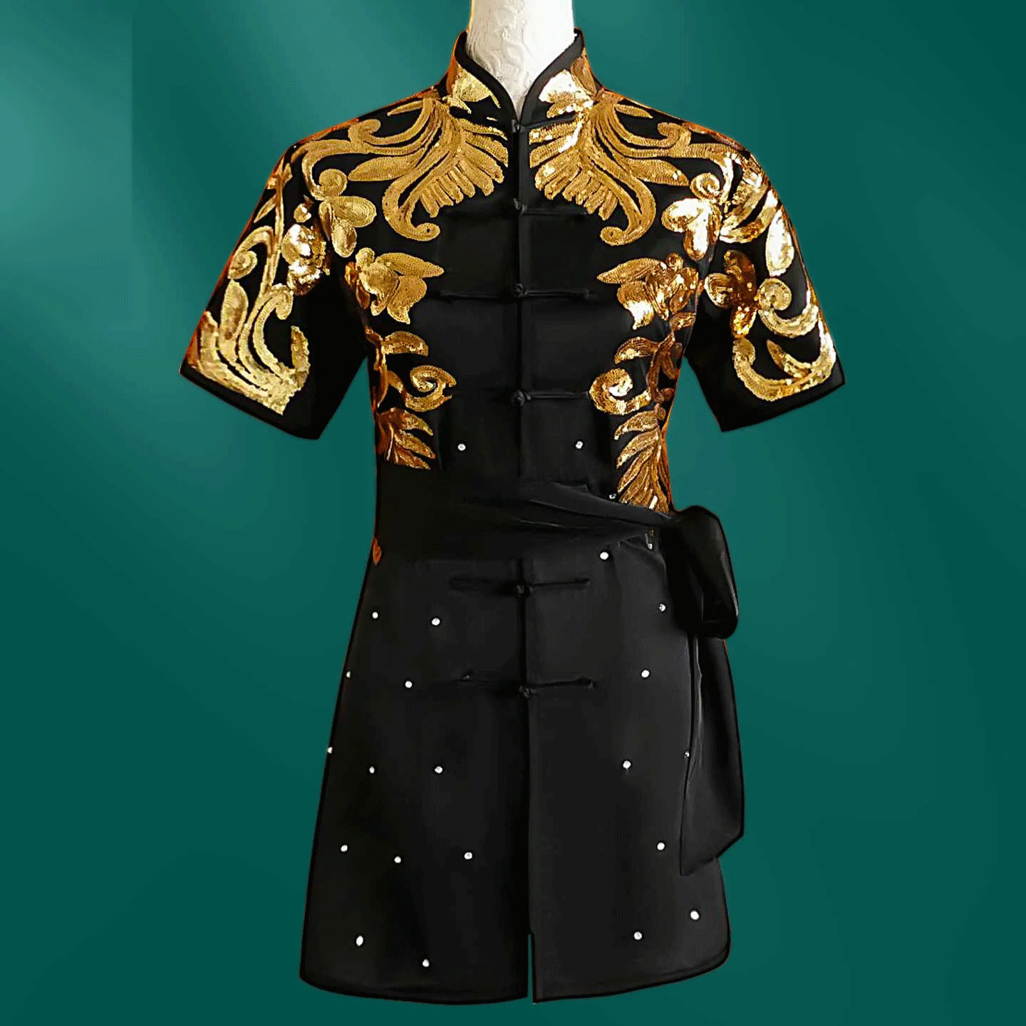 Yanwutang's new yarn embroidery black imitation silk martial arts costumes, colorful costumes, kung fu competition performance c