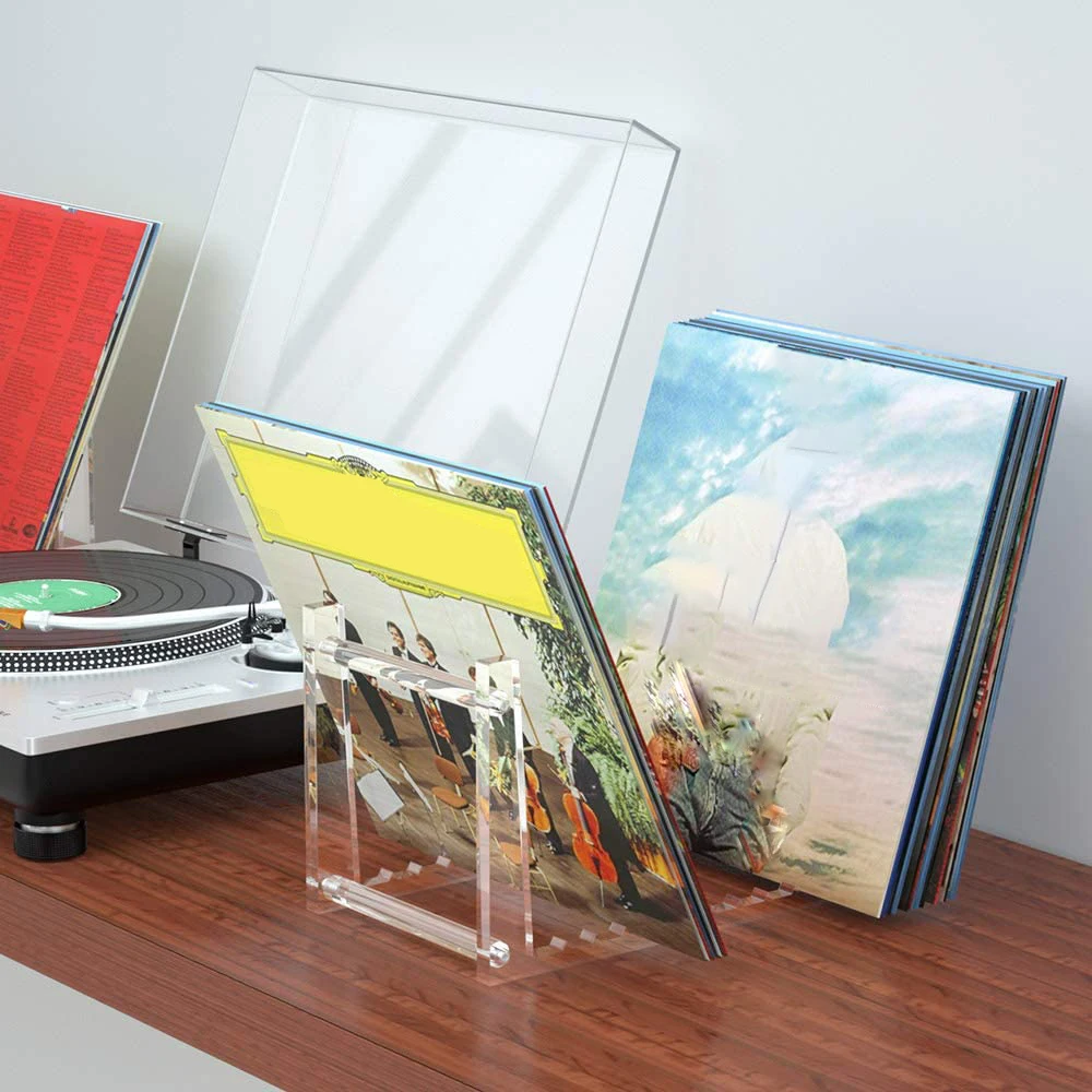 Trending Now Clear Vinyl Record Stand Holder for Desktop Album Storage, Record Shelf Display for Desktop Pictures, Books