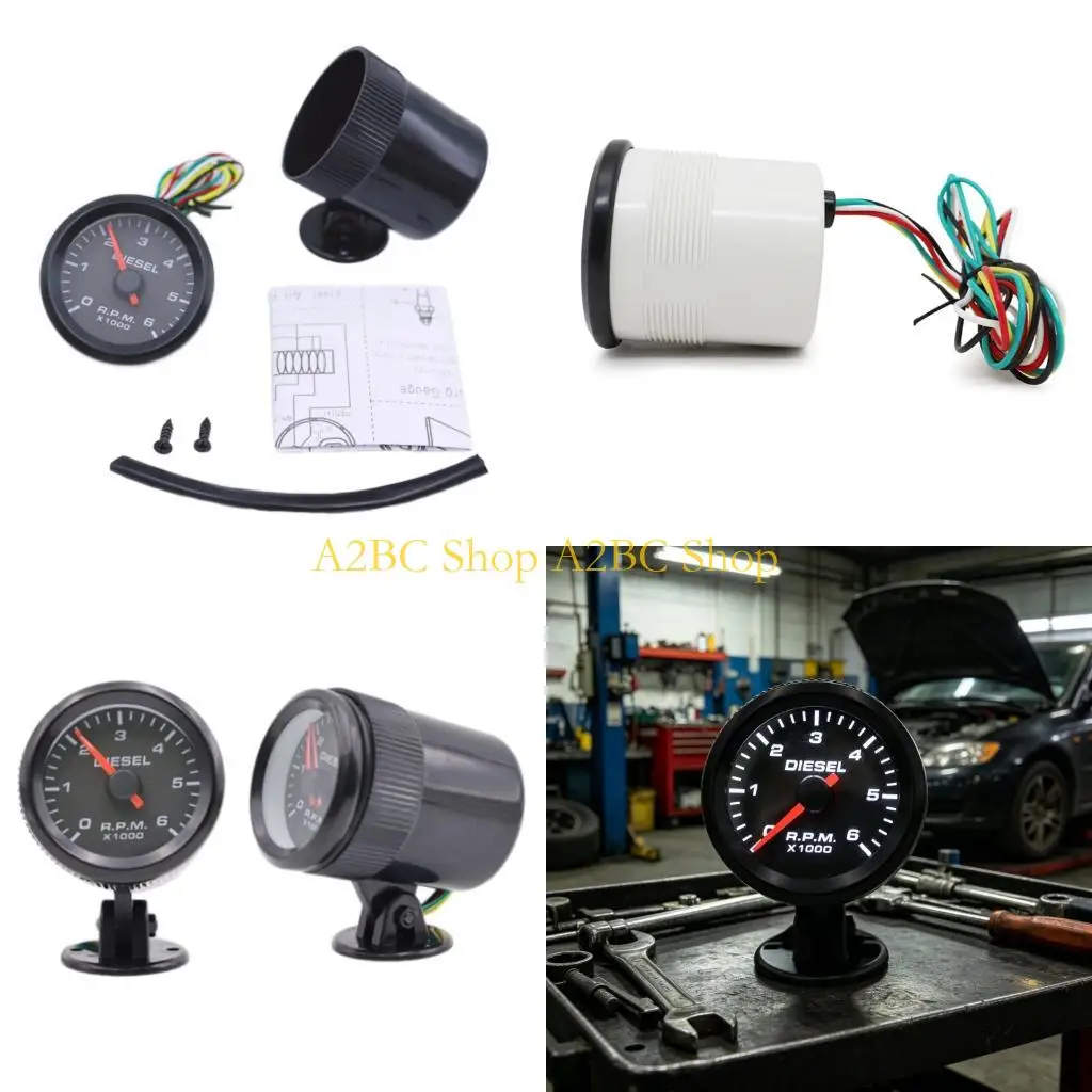 A2BC Professional 52Mm 2'' Diesels RPM Meter 6000RPM Tachometer Meter for Multiple Vehicle Models Easy Monitoring