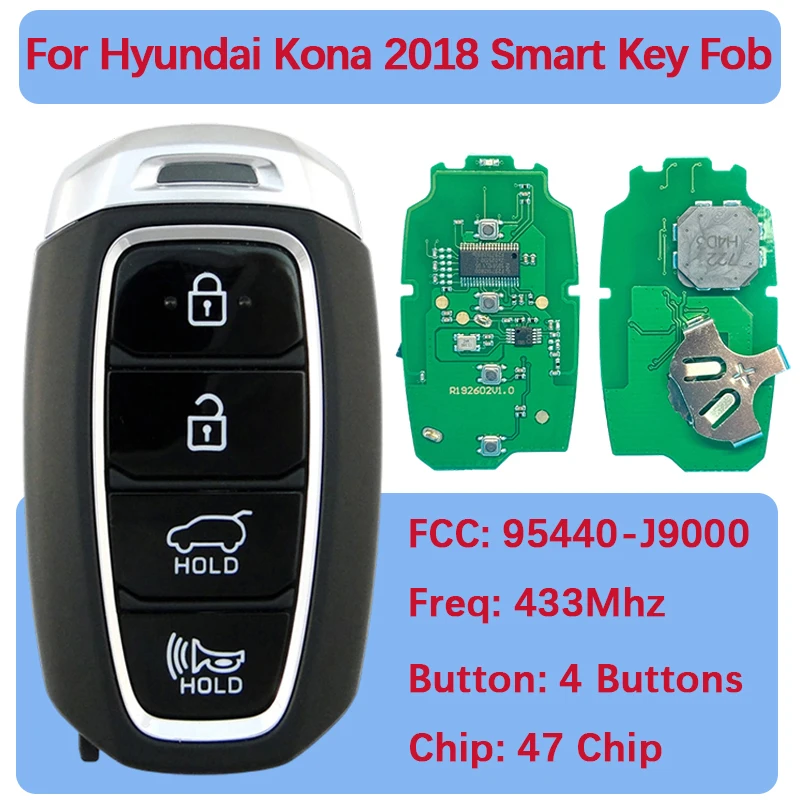 

CN020121 Aftermarket Smart Keyless Entry дистанционный ключ 47 чип 434 МГц FCC 95440-J9000 для Hyundai Kona 2018