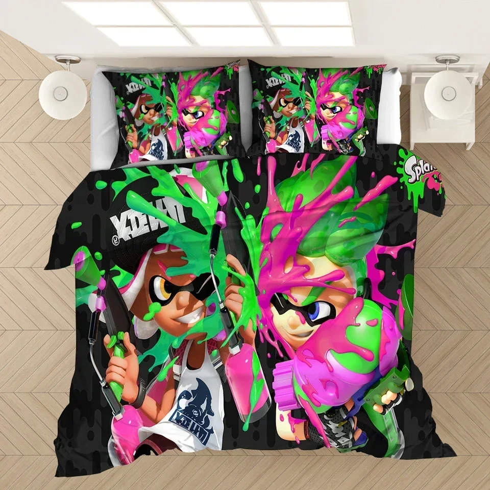 3D Printed Cartoon Game Bedding Set Kids Popular Splatoon Duvet Covers Pillowcases Comforter Bedding Set Bedclothes Bed Linen