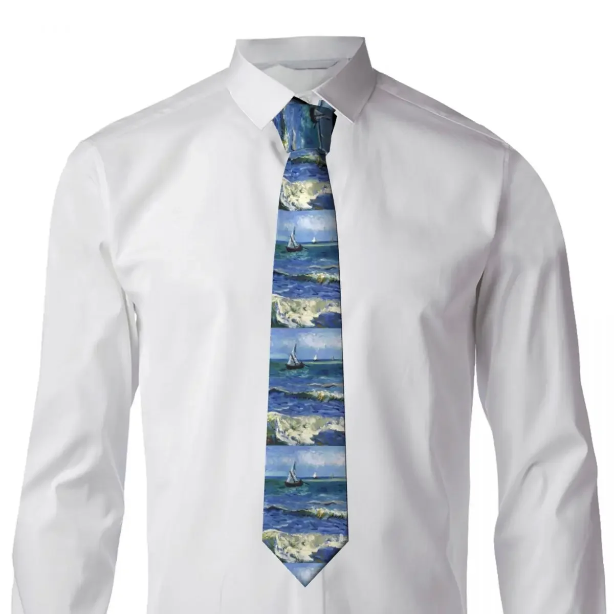 Formal Vincent Van Gogh Neck Ties Men Custom Silk Beach at Scheveningen in Stormy Weather Necktie for Office Cravat