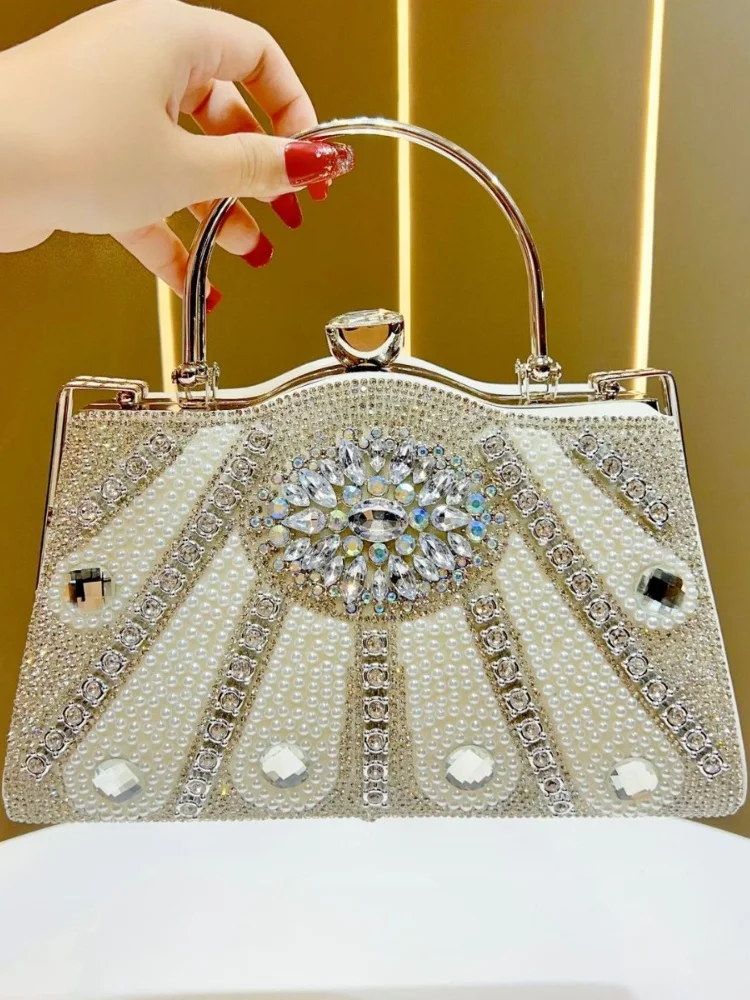 

NEW Women Rhinestones Beading Evening Bag 2025 Party Prom Luxury Inlaid Pearls Diamonds Handbags Glitter Elegant Small Box Totes