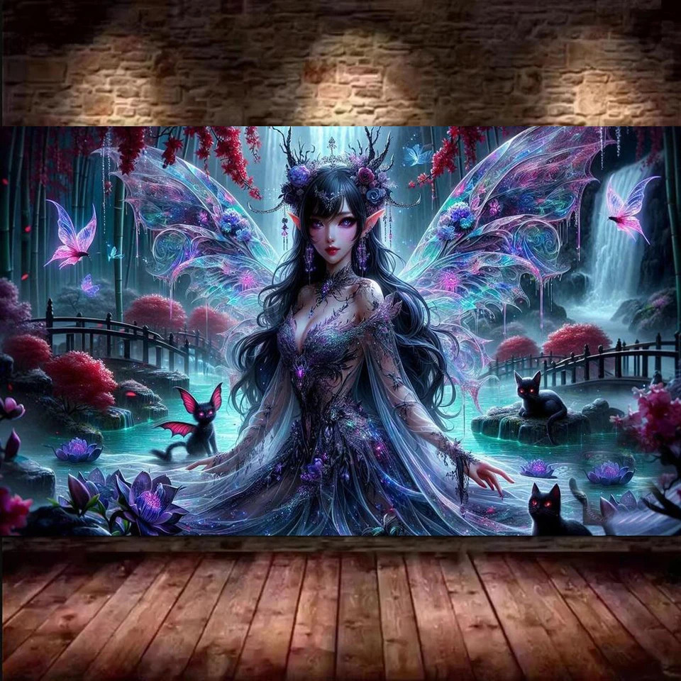

Таинственный бассейн с водопадом, фея, черная кошка, бабочка, DIY 5D алмазная живопись, новинка 2025 года, полная мозаика, алмазная вышивка, большой размер