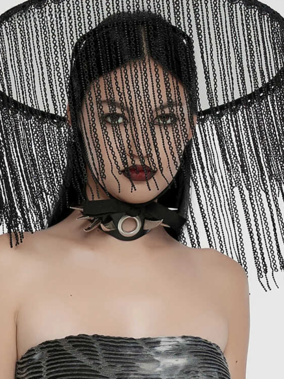 

PUNKRAVE Dark Chinese Style Hooded Curtain Showroom Hat Tanggu Style Fashion Accessory for Catwalk And Studio Photography