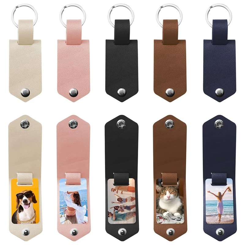 

A26F-10 PCS Metal Sublimation Blank Keychains With Leather Cover, PU Leather Heat Transfer Key Chains