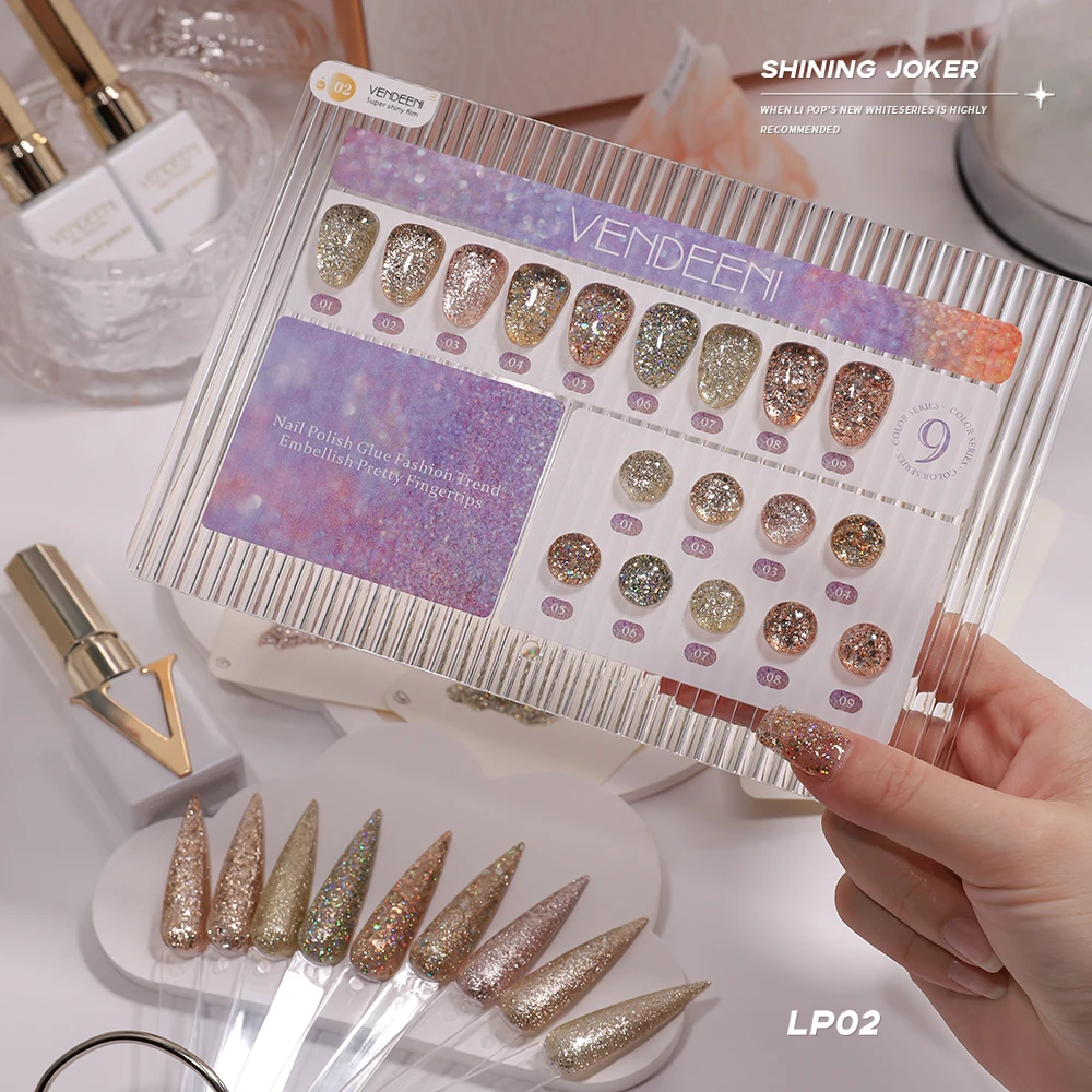 Vendeeni 9 colori/set smalto gel glitter oro UV LED flash luminoso paillettes scintillante manicure smalto per unghie con carta colorata