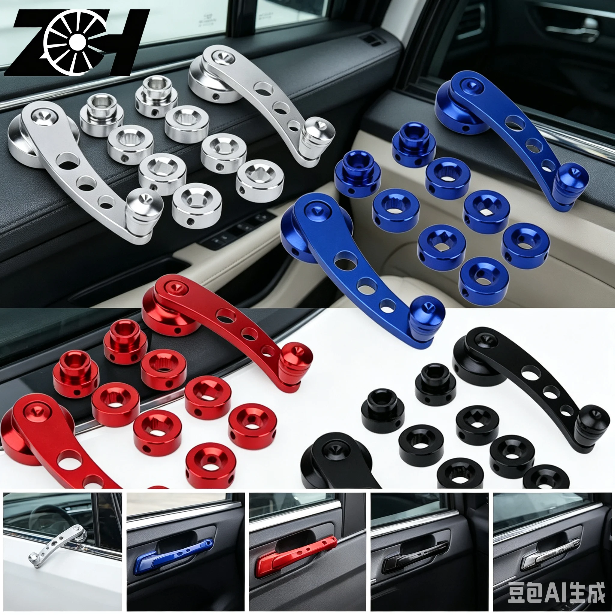 Universal 2Pcs Aluminum Alloy Car Manual Window Hand Lifting Crank Handle Winder Lifter Riser Car Accessories Replacement