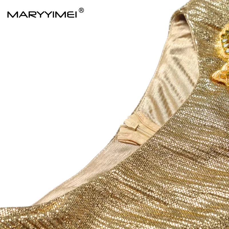 MARYYIMEI 패션 런웨이 여름 나비 슬리브 맥시 드레스 여성용 크리스탈 슬림핏 힙 랩 클럽 파티 의류