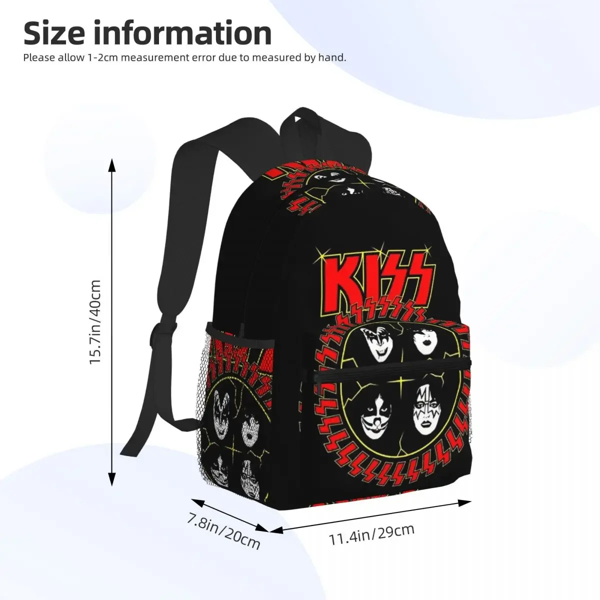KISS The Band Demon Red Rock Music Student Backpack School Bag Hiking Travel Daypack for Boys Girls Fashion Bookbag Shoulder Bag