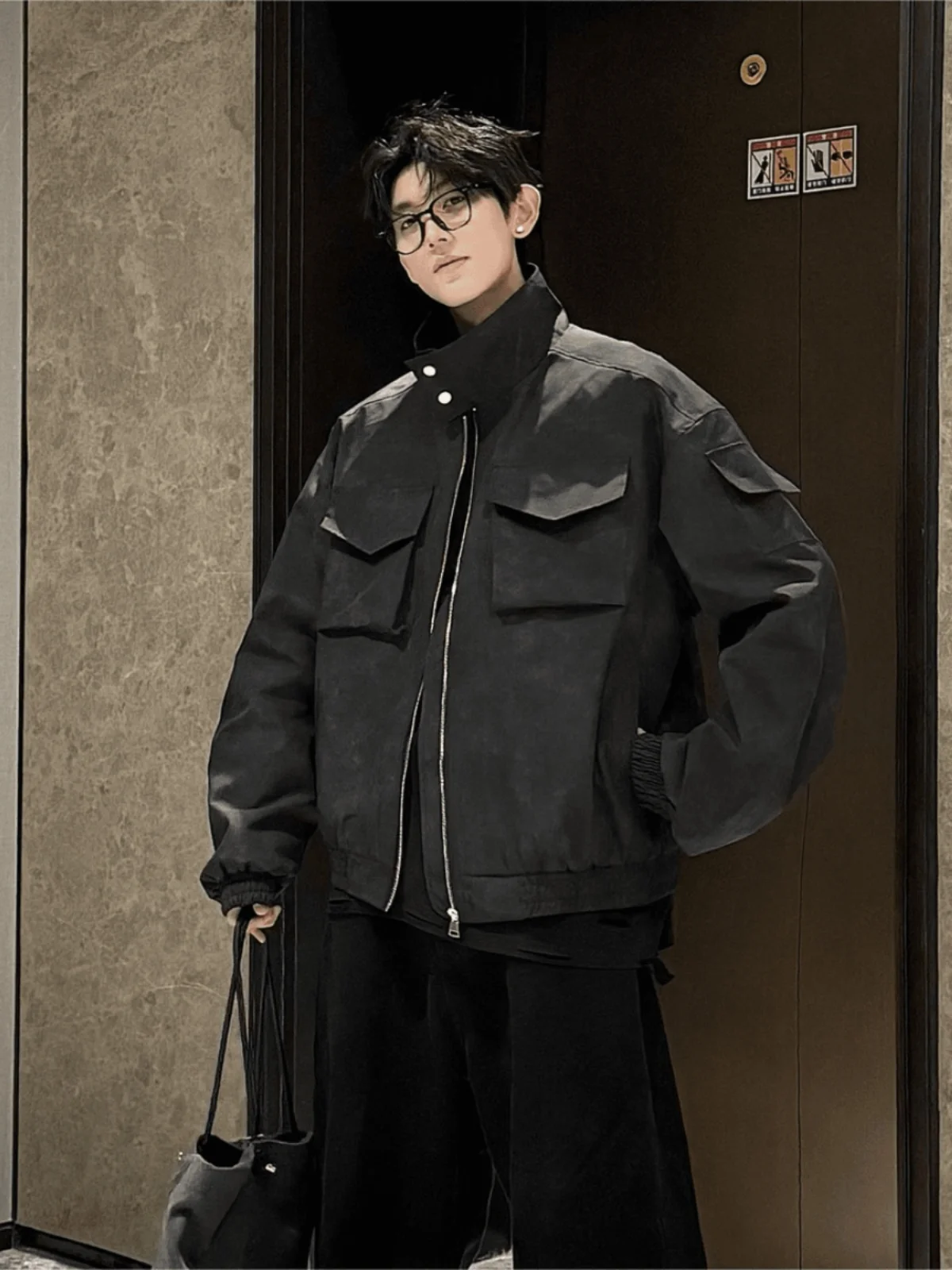 

Trendy Men's Dyed American Sle PU Leather Jaet Pilot Coat Spring Autumn Multiple kets Workwear Outerwear