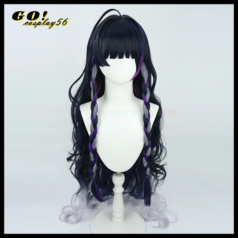 NIJISANJI-Perruque Cosplay Kyoran pour Bol, Cheveux Longs Tressés, Gris Mixte, Frange Violette, VTuber Youtuber, Vêtements de Sauna, 110cm