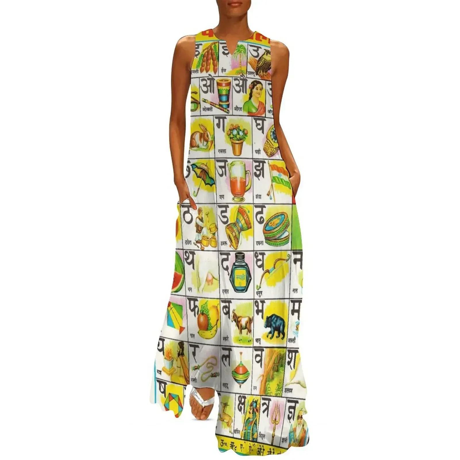 

Illustrated Chart From India - HINDI ALPHABETS Rare Vintage High Quality Long Dress Women dresses summer Dress