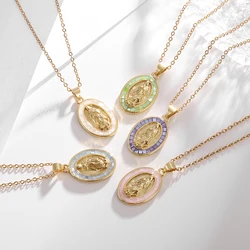 Exquisite Zircon Catholic Virgin Mary of Guadalupe Statue Necklace Women's Fashion Religious Lucky Amulet Jewelry Gift