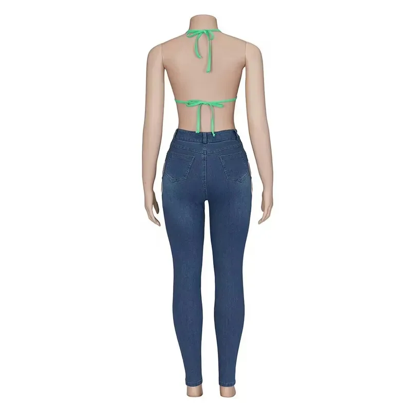 Аниме Нами Косплей Костюм Два года Аго Парик Зеленый Белый Полоса Купальники Джинсы Летний День Бикини Женский Сексуальный Карнавальный Костюм eo]5