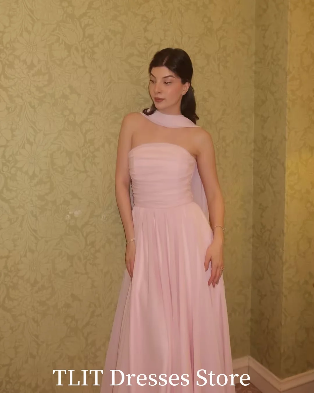 TLIT – robe de bal rose élégante, sans bretelles, longueur au sol, sans manches, pour femmes, arabie saoudite, occasions formelles personnalisées