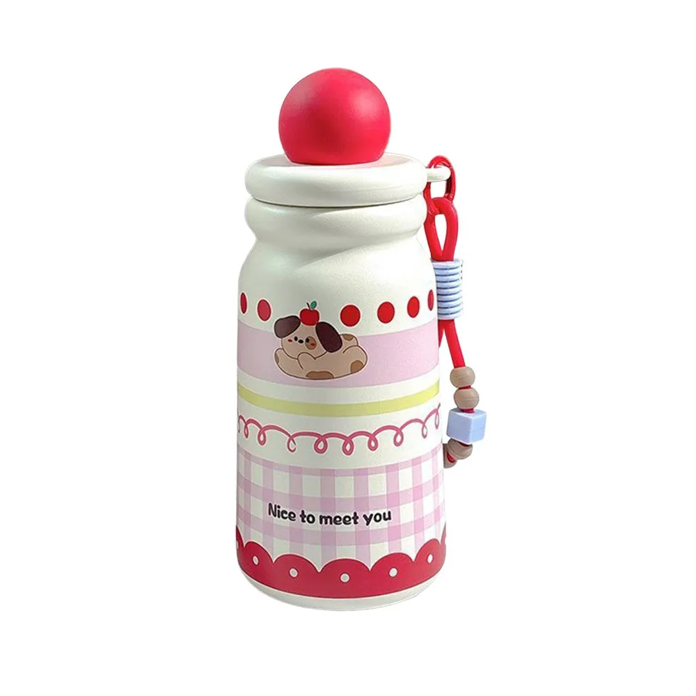 كوب معزول من الفولاذ المقاوم للصدأ سعة 500 مل، أكواب مياه للسيارة كرتونية مقاومة للغبار مع كوب مفرغ بحبل للنساء والفتيات