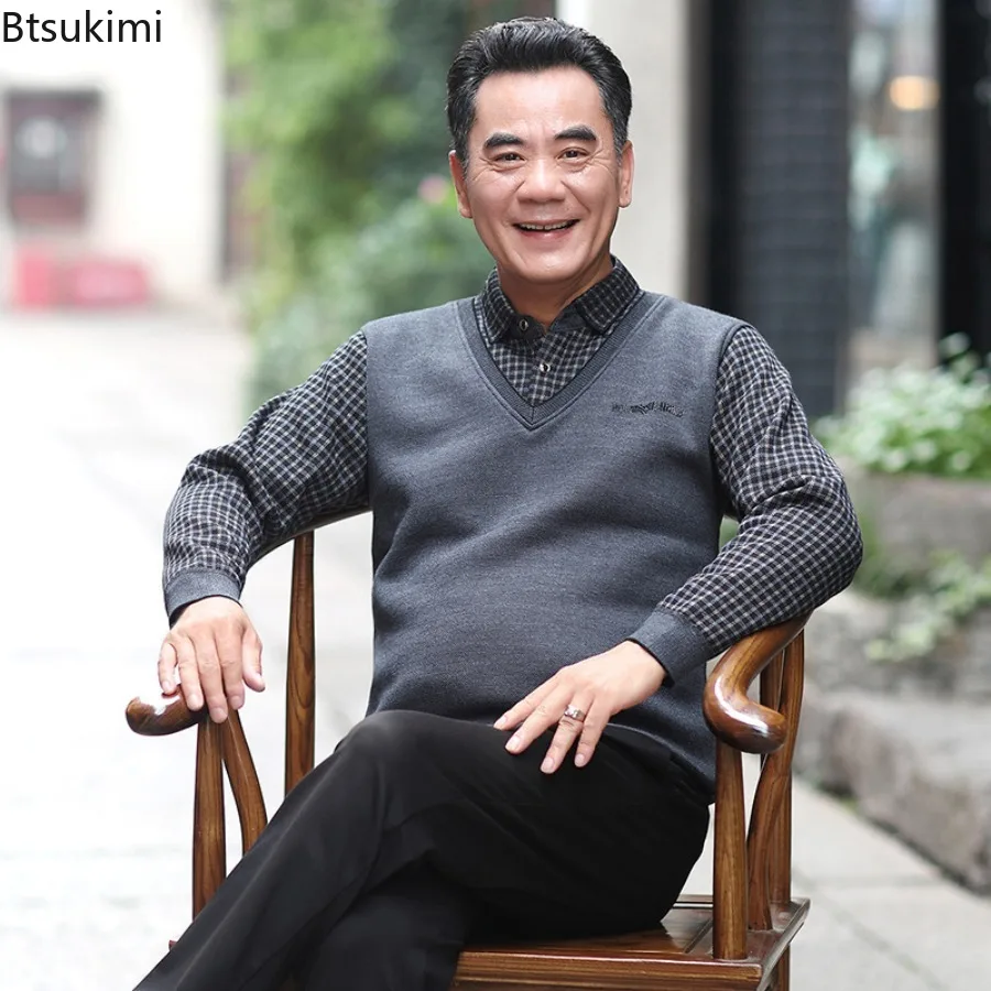 

New Men's Fleece Lined Sweater Polo Collar Pullover Tops Fashion Business Causal Pullovers Slim Fit Thick Autumn Winter Clothes