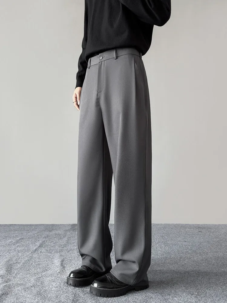 

Мужские черные брюки свободного прямого кроя с тройной строчкой, повседневные широкие брюки-чинос, модный городской стиль