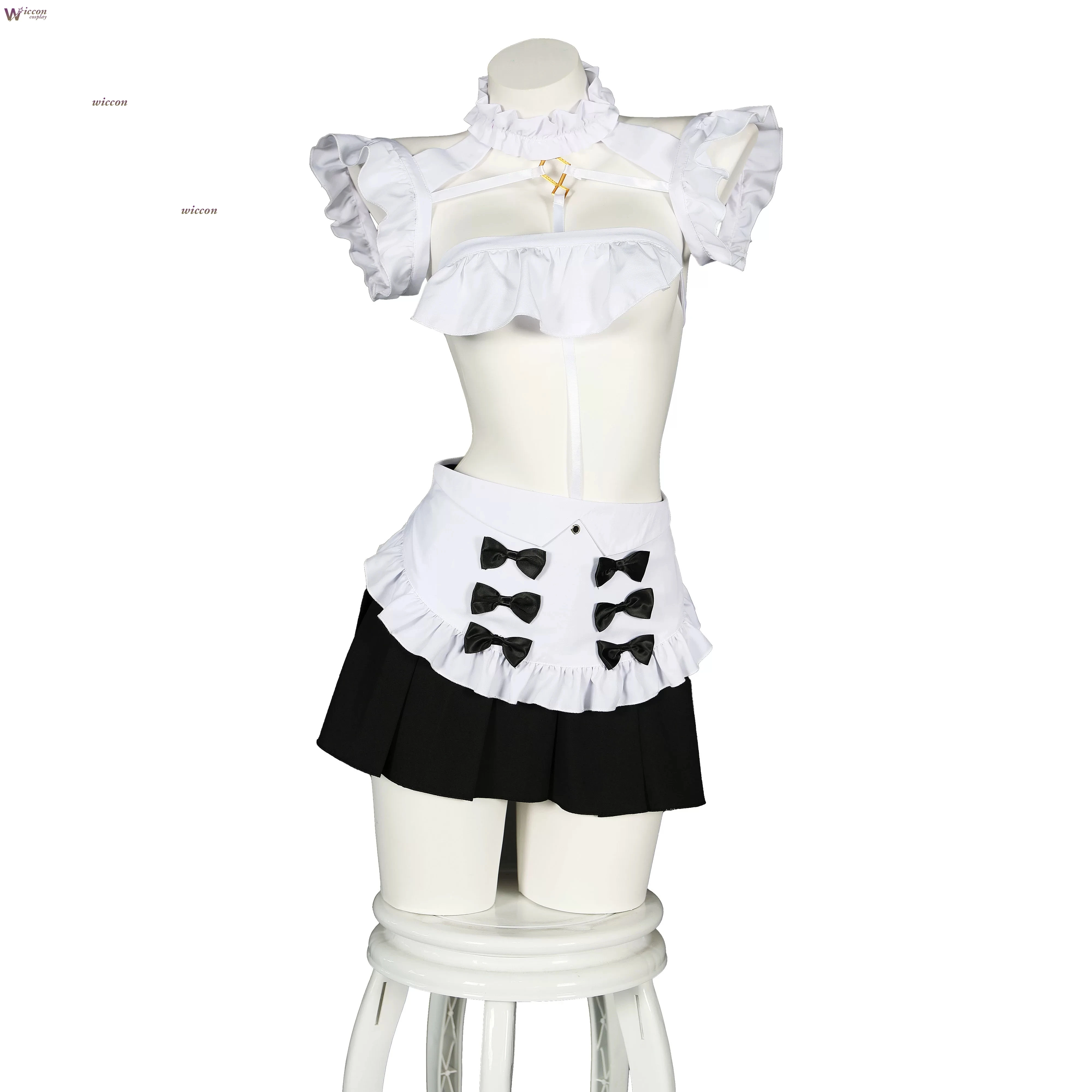 Azur Lane Indomitable Kedarui Maid-sama Cosplay Full Set Black White Ruffle Apron Pleated Skirt Long Black Wig Halloween
