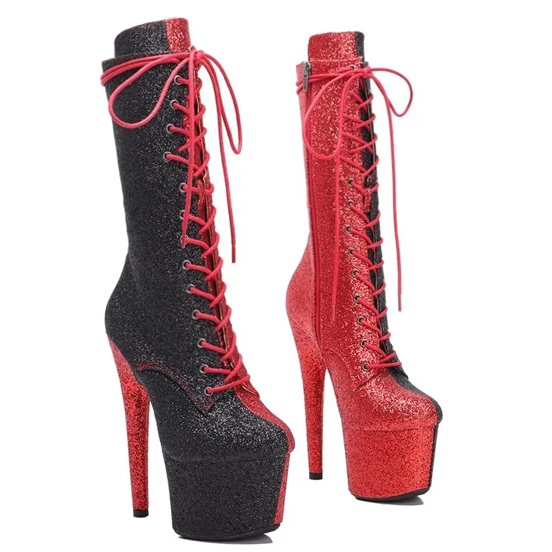 LAIJIANJINXIA New 17CM/7Inch PU Upper Women's Platform Party High Heels Modern Mid-Calf Boots Pole Dance Shoes 036