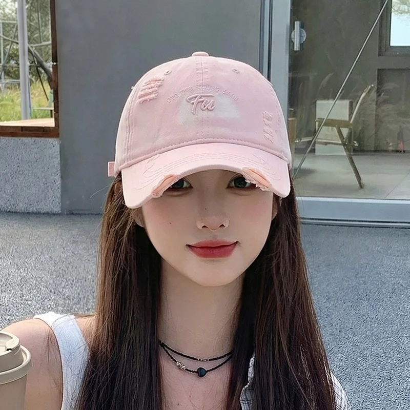 Women Vintage Distressed Baseball Cap Fu Letter Embroidery Washed Cotton Adjustable Outdoor Sun Dad Hat 9 Colors