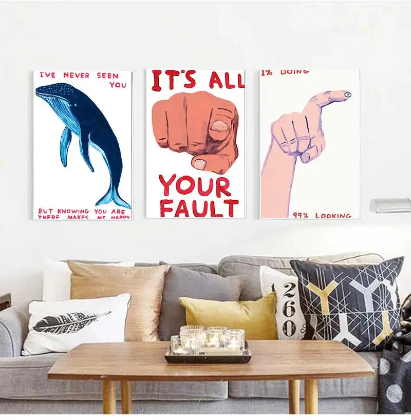 It's Your Fault David Shrigley Abstract Art Animal Poster Wall Art Canvas Painting Impression Funny Quirky Gift Kid Room